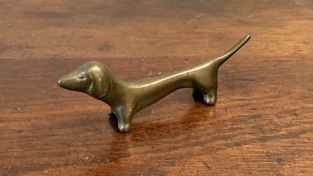 Vintage Brass Dachshund Dog Figurine 3.25" Mid Century Modern Miniature